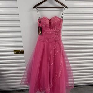 Juliet 1067 NWT Fuchsia Pink Beaded Corset Strapless Prom Ball Gown Size S